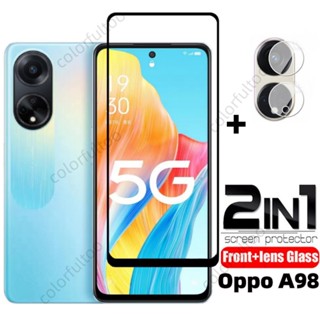 2 in 1 ฟิล์มกระจกนิรภัยกันรอยหน้าจอ แบบใส 9H เต็มจอ สําหรับ Oppo A98 5G A 98 A 78 A78 5G 2023