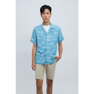 ESP เสื้อเชิ้ตฮาวายลายกราฟิก ผู้ชาย สีฟ้า | Graphic Print Hawaiian Shirt | 3710