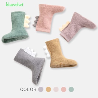 Bluevelvet ถุงเท้า ผ้ากํามะหยี่ แบบหนา ลายไดโนเสาร์ ให้ความอบอุ่น แฟชั่นฤดูหนาว สําหรับเด็กผู้ชาย 0-48 เดือน