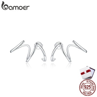 bamoer Silver 925 Simple Line Earrings Stud Earrings for Women Natural Hypoallergenic Hypoallergenic Ear Pins for Girl SCE986