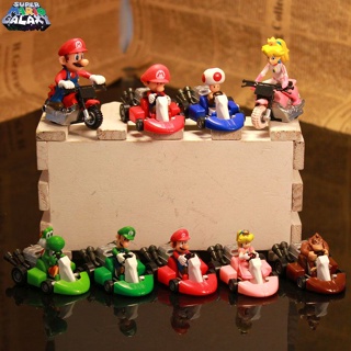 ของเล่นฟิกเกอร์ Super Mary Series Karting Mario Bros Luigi Yoshi Donkey Kong Princess Peach 10 ชิ้น ต่อชุด