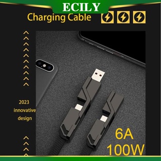Ecily 4 In 1 6A 100W สายเคเบิล USB Type C สําหรับ Huawei ชาร์จเร็ว Micro USB Type-C สายเคเบิล สําหรับ Samsung