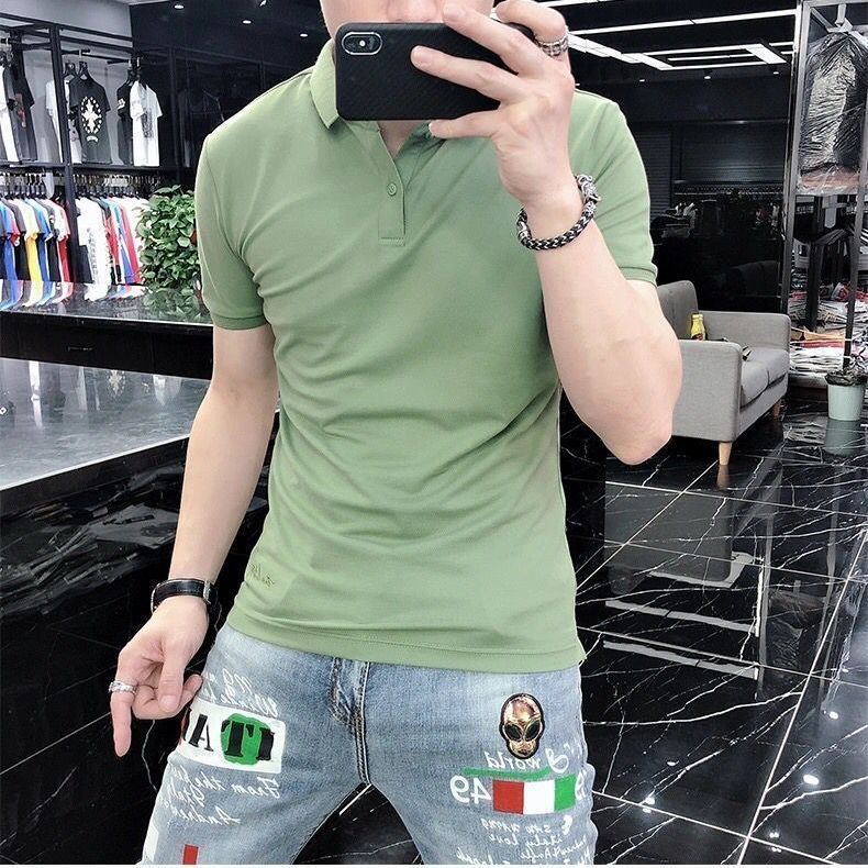 เสื้อโปโลแขนสั้น-คอปก-เข้ารูป-สีพื้น-แฟชั่นฤดูร้อน-สไตล์นักธุรกิจ-สําหรับผู้ชาย