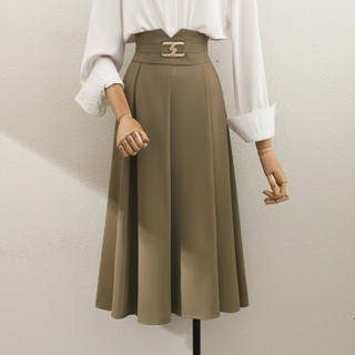 High waist skirt Spring and Autumn 2022 New loose thin a-word pleated skirt medium-long skirt female design