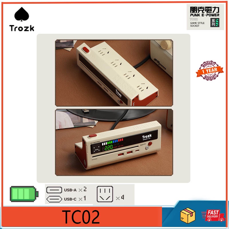 trozk-tc02-รางปลั๊กไฟ-20w-สีแดง-สีขาว-usb-สําหรับเล่นเกม