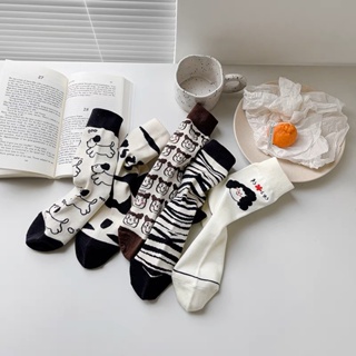 ถุงเท้า ผ้าฝ้าย ลายการ์ตูนน่ารัก สีขาว สไตล์ญี่ปุ่น สร้างสรรค์ เหมาะกับฤดูใบไม้ผลิ และฤดูร้อน สําหรับผู้หญิง