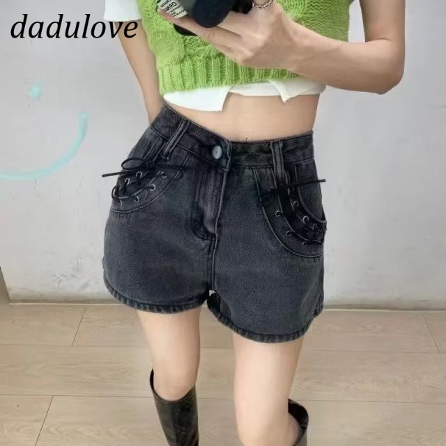 dadulove-new-american-ins-high-street-strappy-denim-shorts-niche-high-waist-a-line-pants-large-size-hot-pants