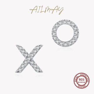 Ailmay ต่างหูสตั๊ด เงินสเตอร์ลิง 925 จี้ตัวอักษร XO หรูหรา เครื่องประดับ สําหรับผู้หญิง หมั้น งานแต่งงาน