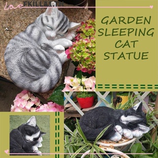 FACCFKI Faccfki รูปปั้นแมวนอนหลับน่ารัก งานฝีมือ สําหรับตกแต่งบ้าน ลานกลางแจ้ง