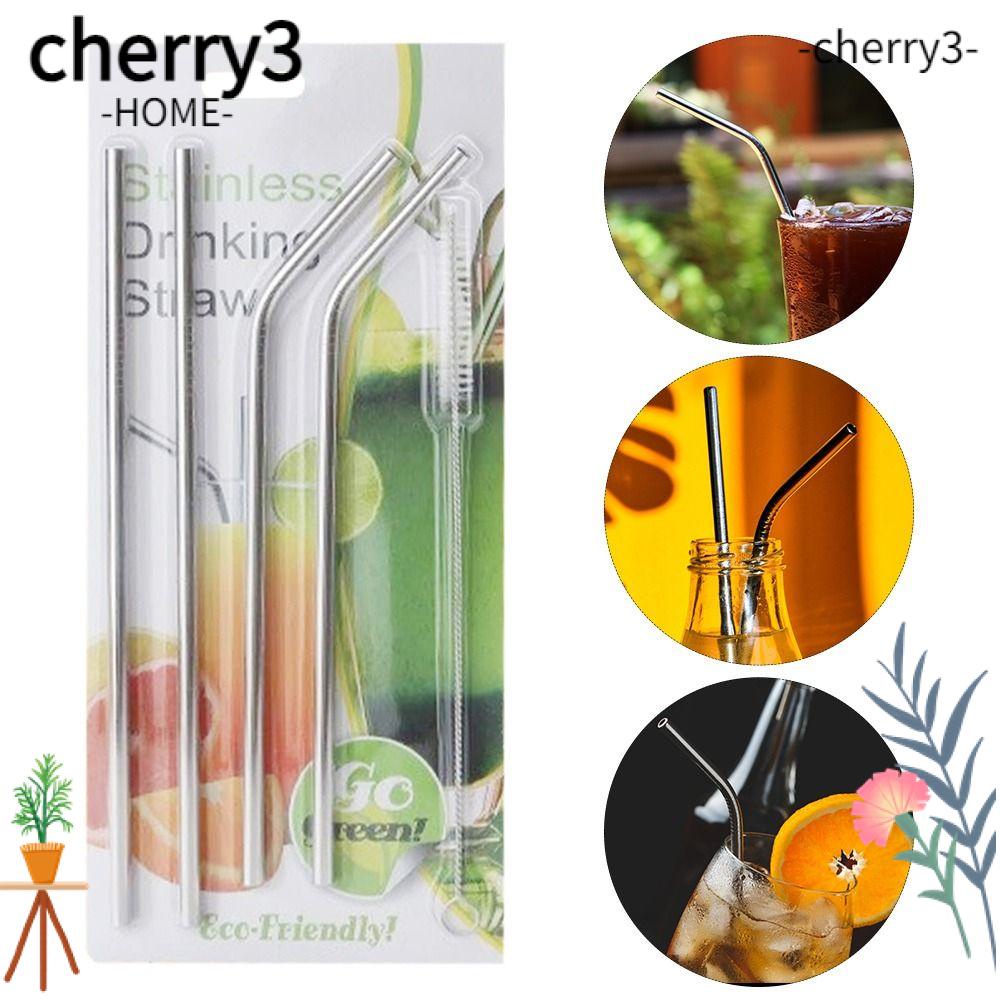 cherry3-หลอดสเตนเลส-โลหะ-ทนทาน-ใช้ซ้ําได้-พร้อมแปรง-ทนทาน-สําหรับชานม