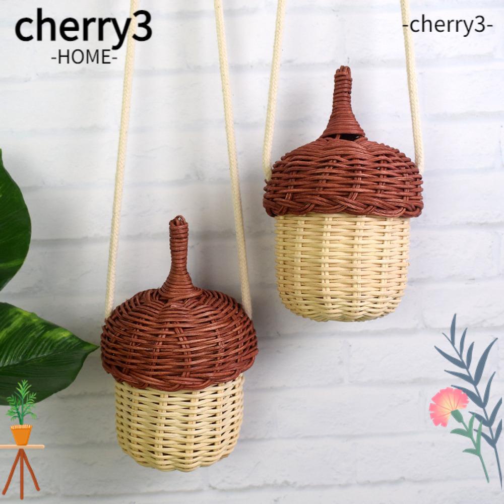 cherry3-pinecone-กระเป๋าถือ-กระเป๋าสะพายข้าง-หวายสาน-แฮนด์เมด-สไตล์วินเทจ-ขนาดเล็ก-สําหรับเด็กวัยหัดเดิน
