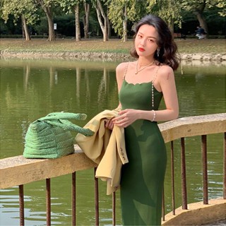 ชุดเดรส ผ้าถัก คอสี่เหลี่ยม ประดับไข่มุก สไตล์ฮ่องกง แฟชั่นฤดูใบไม้ผลิ สําหรับผู้หญิง MC VT7R