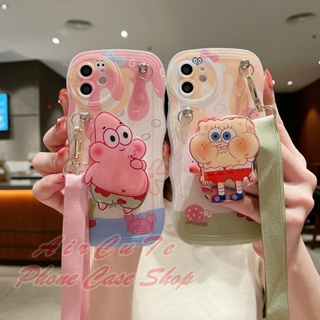 เคส Realme 9 5 5i C55 C53 C35 C33 C30 C30S C25 C25S C25Y C21 C21Y C20 C17 C11 C2 Narzo 50i 50A Prime 4G 5G 2020 2021 2022 Wave SpongeBob SquarePants Stand Lanyard Soft Case