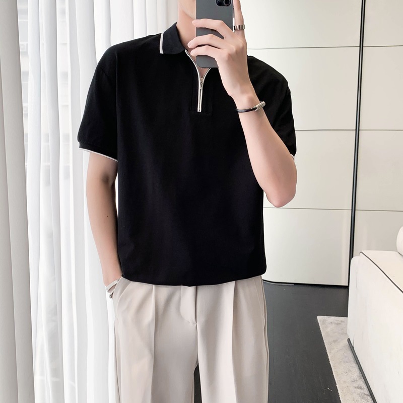 befoyi-เสื้อโปโลลําลอง-คอปก-มีซิป-สีพื้น-สไตล์เกาหลี-แฟชั่นฤดูร้อน-สําหรับผู้ชาย-slc133