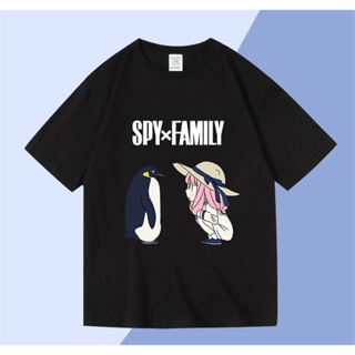 ร้อน！ SPY×FAMILY อะนิเมะแขนสั้น Anya Forger และ Penguin เสื้อยืดผ้าฝ้ายลำลอง แฟชั่น ใหม่