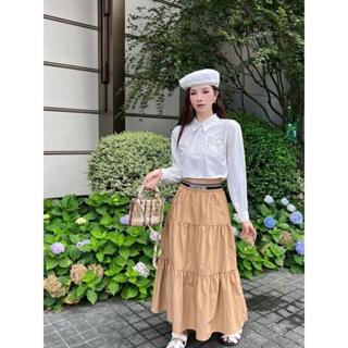 DKX7 PRA * A 2023 autumn and winter New letter rubber band belt decoration double zipper side pocket pleated stitching skirt skirt skirt for women