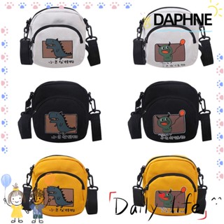 Daphne กระเป๋าผ้าใบ พิมพ์ลายการ์ตูนไดโนเสาร์น่ารัก มีซิป สําหรับนักเรียน
