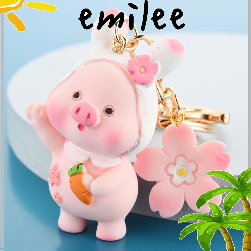 emilee-พวงกุญแจ-จี้การ์ตูนหมูน่ารัก-สีชมพู-สําหรับห้อยกระเป๋าเป้สะพายหลัง