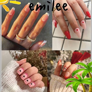 Emilee เล็บปลอม แบบยาว คริสตัล สีแดง สไตล์ฝรั่งเศส สําหรับตกแต่งเล็บ 24 ชิ้น