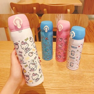 กระติกน้ําร้อน สเตนเลส ลายการ์ตูน Hello Kitty สีชมพู ขนาด 350 มล. 500 มล. สําหรับเด็ก