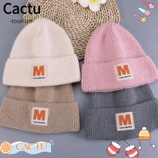 Cactu หมวกถัก ผ้าขนสัตว์ สีพื้น แบบสวมหัว ให้ความอบอุ่น แฟชั่นฤดูหนาว