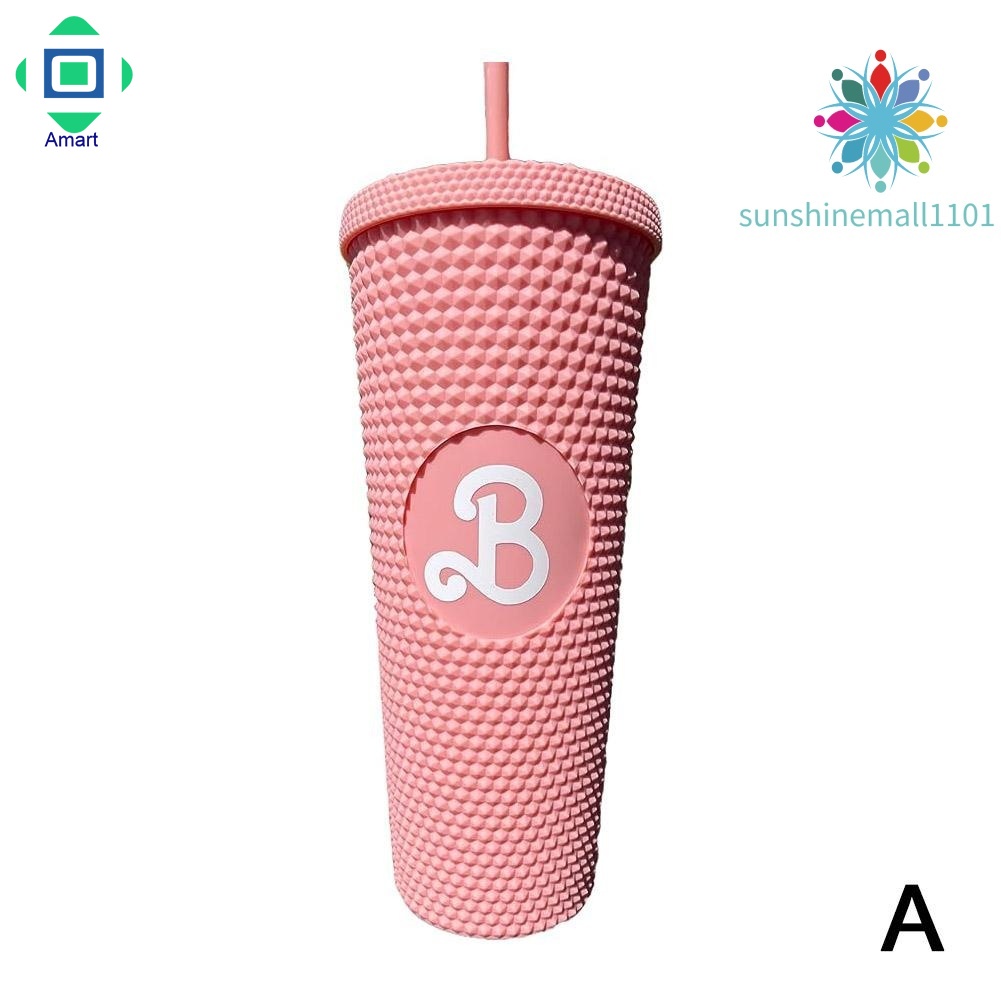 bling-pink-studded-tumbler-แก้วน้ําพกพา-พร้อมฝาปิด-และหลอดดูด