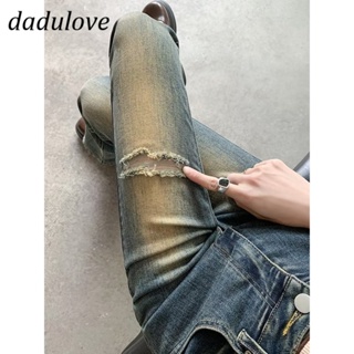 DaDulove💕 New Korean Version of Retro Washed Ripped Jeans High Waist Flared Pants Large Size Trousers