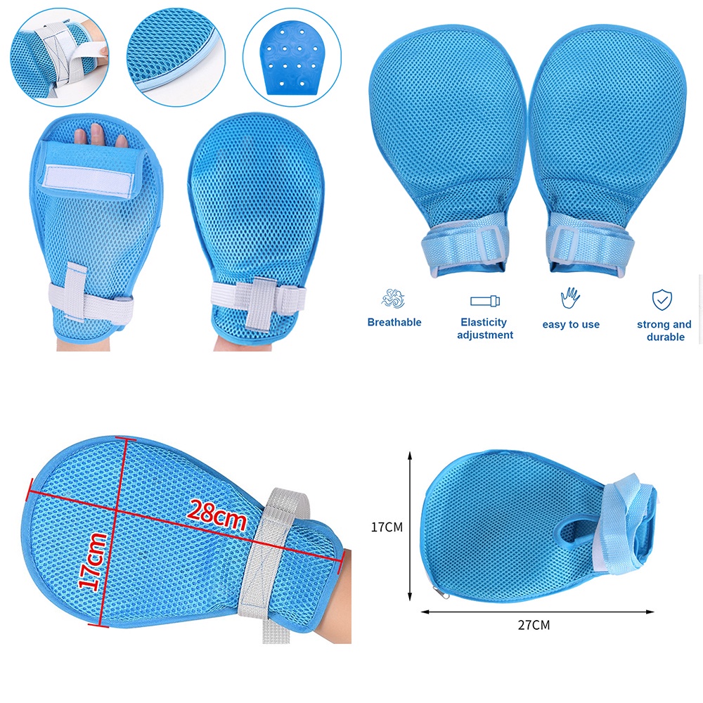 ถุงมือป้องกันการดึงของผู้ป่วยเพื่อป้องกันการดึงท่อฉีดเข้าเส้นเลือดดำลายตารางสีน้ำเงิน-ระบายอากาศจากทั้งสองด้าน