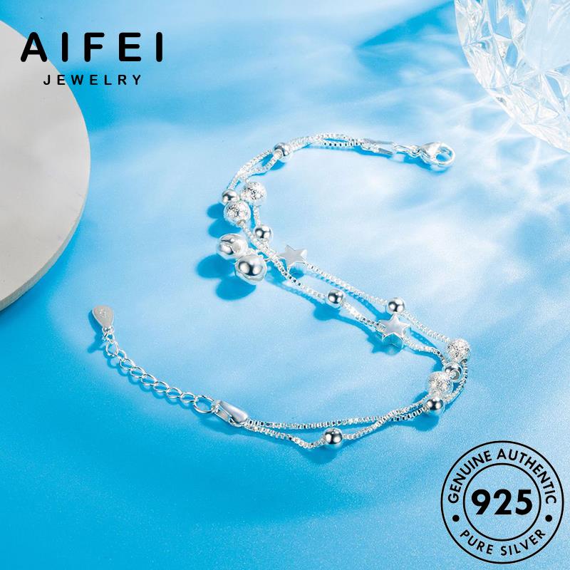 aifei-jewelry-แท้-ต้นฉบับ-เกาหลี-แฟชั่นดับเบิ้ลสตาร์-ผู้หญิง-เครื่องประดับ-กำไล-925-แฟชั่น-เงิน-กำไลข้อมือ-ผู้หญิง-silver-เครื่องประดับ-b49