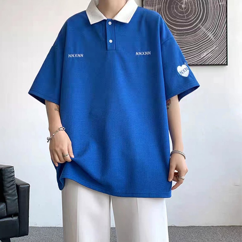 esea-เสื้อยืดผู้ชาย-ลำลอง-เทรนด์อเมริกัน-หลวม-ผู้ชาย-แขนสั้น-วาฟเฟิล-นักเรียน-แฟชั่น-คอโปโล-เสื้อยืดผู้ชาย