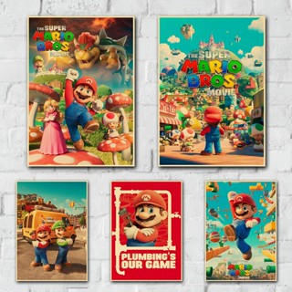 โปสเตอร์กระดาษคราฟท์ ลายภาพยนตร์ The Super Mario Bros สไตล์เรโทร สําหรับตกแต่งห้องนอนครอบครัว