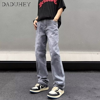 DaDuHey🔥 Mens Hong Kong Style High Street Retro Distresstraight-Leg Casual Pants Ins Fashion Fashion Brand Wide Leg Jeans