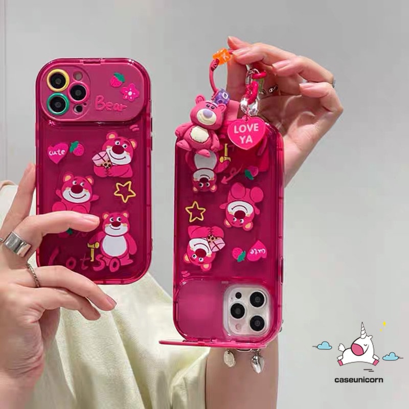 เคสโทรศัพท์มือถือแบบนิ่ม-tpu-ลายการ์ตูนหมีสตรอเบอร์รี่น่ารัก-3d-พร้อมกระจกแต่งหน้า-สําหรับ-vivo-y11-y20-y17-y15-y12i-y11s-y91c-y20s-g-y20i-y12s-y1s-y12-y12a-y20a-y20g-y30g