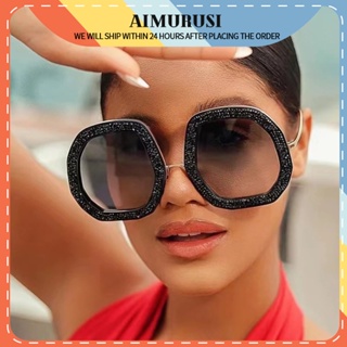(AIMURUSI) แว่นตากันแดด กรอบขนาดใหญ่ ทรงโค้ง ประดับกลิตเตอร์ สไตล์ยุโรป และอเมริกา สําหรับผู้หญิง