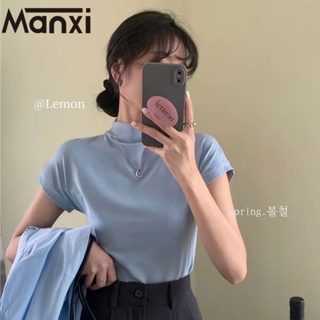 Manxi เสื้อครอปหญิง แขนสั้นเสื้อยืด 2023 ใหม่ A29J0ZV