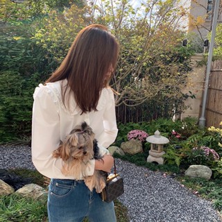 Zhang Zixuan CheriZ เสื้อเชิ้ตแขนยาว คอตุ๊กตา สีขาว แฟชั่นฤดูใบไม้ร่วง ฤดูหนาว สไตล์เรโทร สําหรับผู้หญิง KKJB