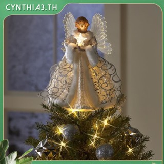 ตกแต่งต้นคริสต์มาส Golden Angel ตุ๊กตา Tree Top Star LED Light Christmas Tree Top ตกแต่งเทศกาลตกแต่ง Cynthia