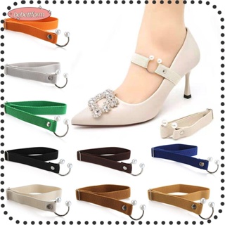Bebettkiss 1 Pair Adjustable Women Shoelace For High Heels Elastic Shoe Strap Belt Ankle Holding Anti-Skid U-shaped Pearl Elastic Lazy Shoelace