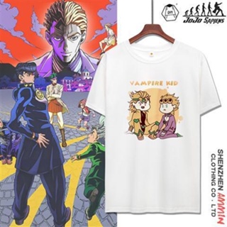 JoJos Bizarre Adventure อนิเมะ เสื้อยืดผ้าฝ้ายแท้ Unisex พิมพ์ลายน่ารักสไตล์อนิเมะ เสื้อขาว เสื้อผ้า