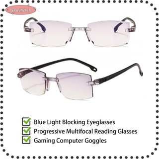 BEBETTFORM Fashion Progressive Multifocal Eyewear Diamond-cut Reading Glasses Computer Goggles Vision Care Rimless Ultralight Blue Light Blocking for Men Women Presbyopia Eyeglasses/Multicolor