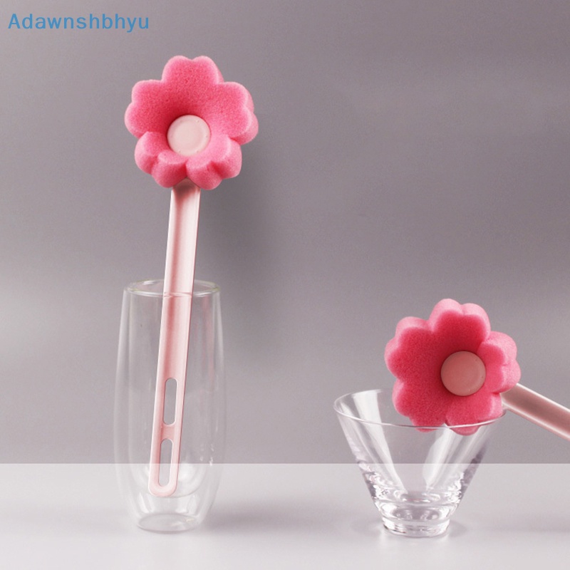 adhyu-แปรงฟองน้ํา-ด้ามจับยาว-ลายดอกไม้น่ารัก-สีชมพู-สําหรับทําความสะอาดแก้วไวน์-ขวดกาแฟ-ชา-แก้ว