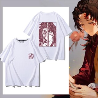 【สปอตสินค้า】เสื้อยืดอนิเมะ Demon Slayer Kokushibo ผ้าฝ้ายแท้ฤดูร้อนแขนสั้นเสื้อยืด