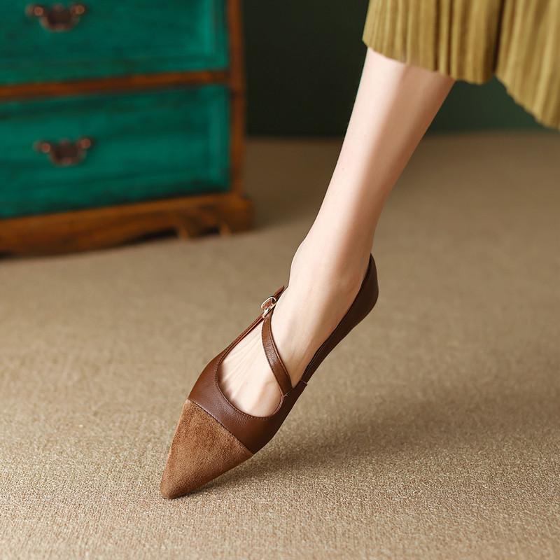 แฟชั่นย้อนยุค-รองเท้าส้นแบนหัวแหลม-มี-2-สี-นุ่มสบาย-รองเท้าหนังนิ่มผู้หญิง-size-35-40