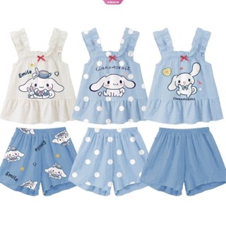 ชุดนอนแขนสั้น ลายการ์ตูนอนิเมะ Cinnamoroll Suspenders น่ารัก เหมาะกับของขวัญ แฟชั่นฤดูร้อน สําหรับเด็ก