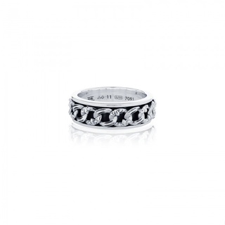 Chaine-De-Lis Spinner Ring แหวนเงินแท้ 925 แกะมือขัดเงาลงดำ ลายโซ่สุดคลาสสิก แบบแหวนหมุนได้