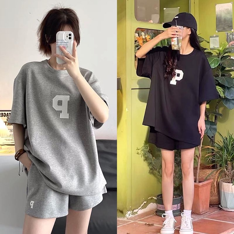 ชุดกีฬา-เสื้อแขนสั้น-กางเกงขาสั้น-ปักลาย-ทรงหลวม-เข้ากับทุกการแต่งกาย-แฟชั่นฤดูร้อน-สไตล์ตะวันตก-สําหรับผู้หญิง-จํานวน-2-ชิ้น