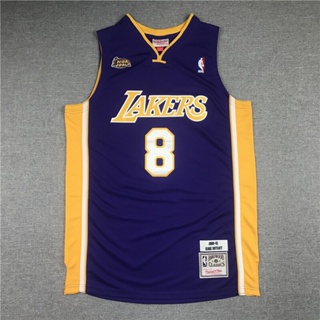 เสื้อกีฬาบาสเก็ตบอล คอวี ลายทีม NBA Finals Mitchell &amp; Ness Los Angeles Lakers 2000-01 สีม่วง สไตล์เรโทร 367791