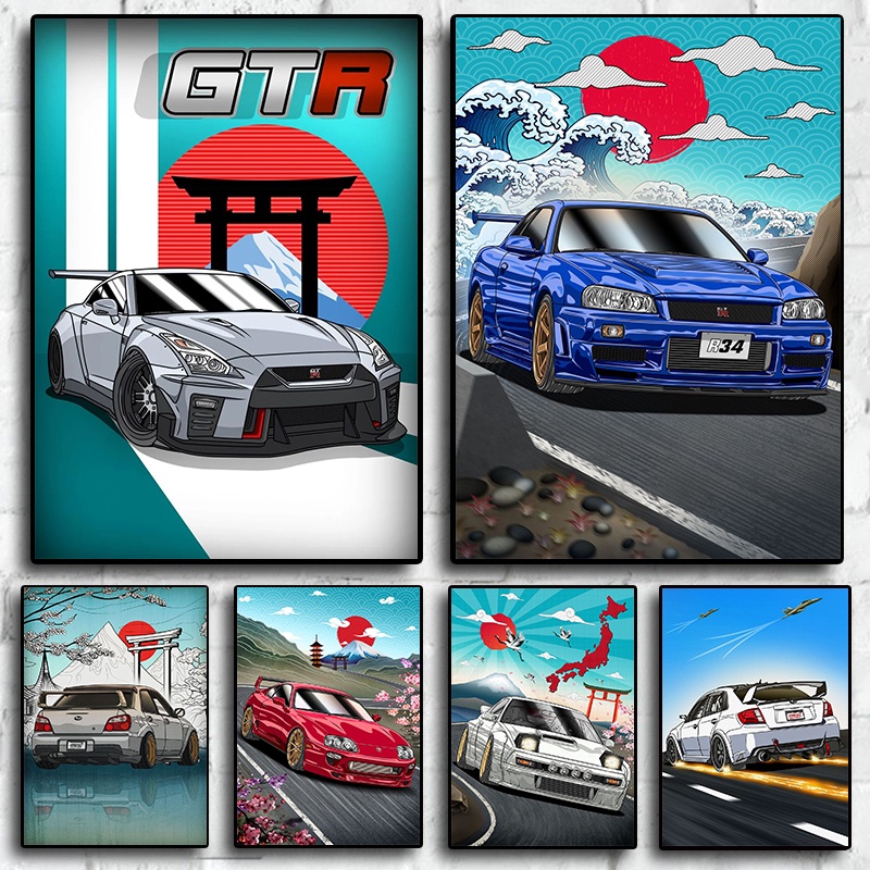 80 S โตเกียว Street Racing Nissan GTR นีออนโปสเตอร์ตกแต่ง Wall Art Home ...