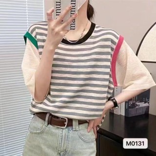ฤดูร้อนใหม่ สไตล์เกาหลี คอกลม สีตัดกัน เย็บลายปลอม สองชิ้น แขนสั้น ด้านบน ผู้หญิง MC สูท ARLH