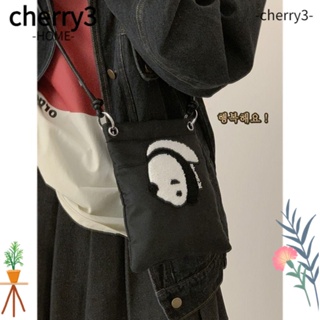 Cherry3 กระเป๋าสะพายไหล่ ผ้าแคนวาส ไนล่อน ขนาดใหญ่ จุของได้เยอะ ลายการ์ตูน สีดํา สําหรับใส่โทรศัพท์มือถือ นักเรียน ผู้หญิง